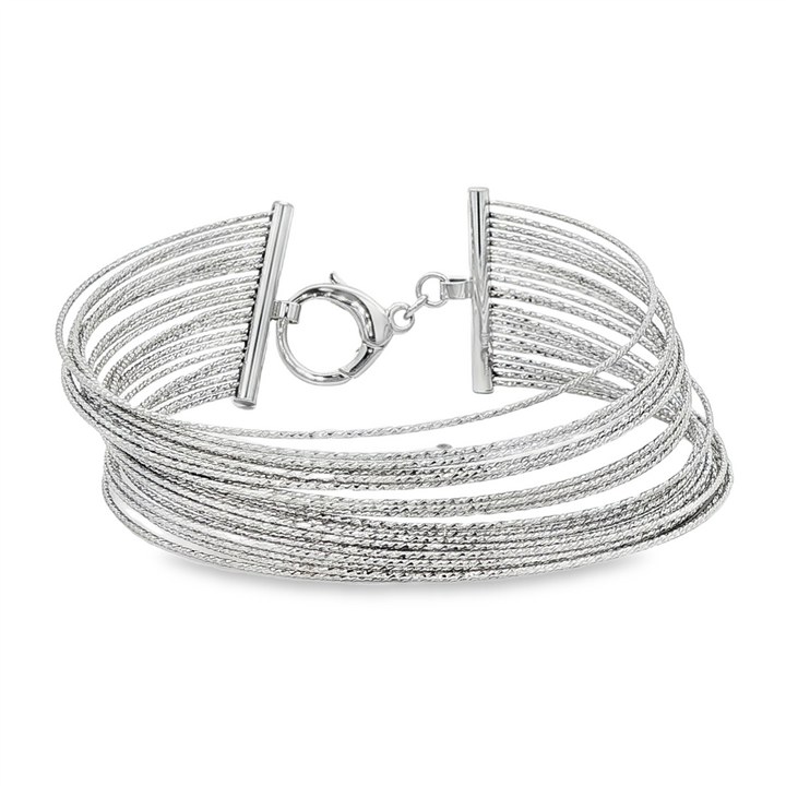 14K White Gold Diamond-Cut 21-Strand Bracelet – 18.9g