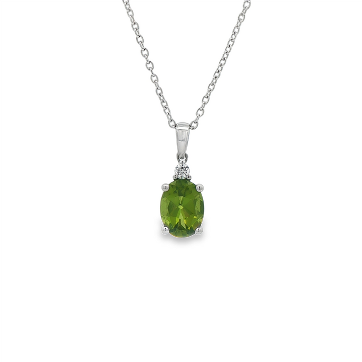 14K White Gold Peridot & Diamond Pendant