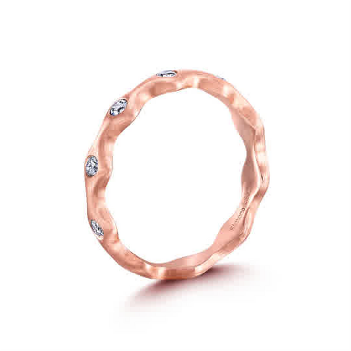 14K Rose Gold Wavy Wedding Band 0.22ctw.