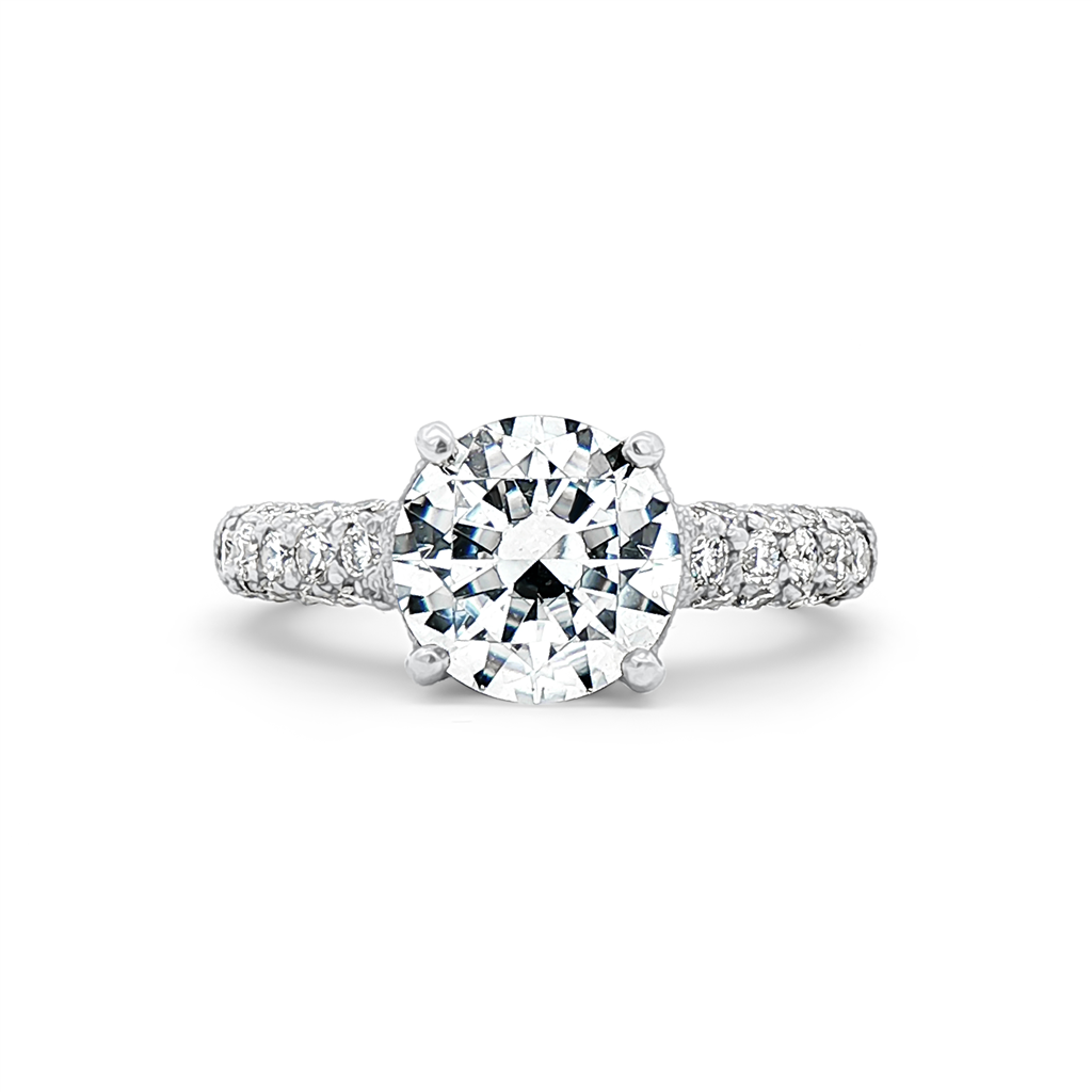 Platinum Three-Sided Pavé Hand-Engraved Natural Diamond Semi-Mount Engagement Ring