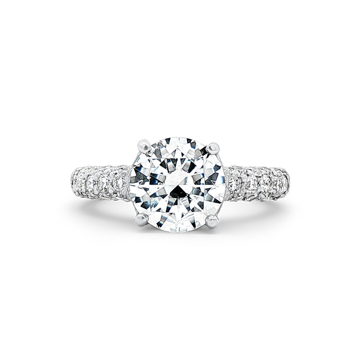 Platinum Three-Sided Pavé Hand-Engraved Natural Diamond Semi-Mount Engagement Ring