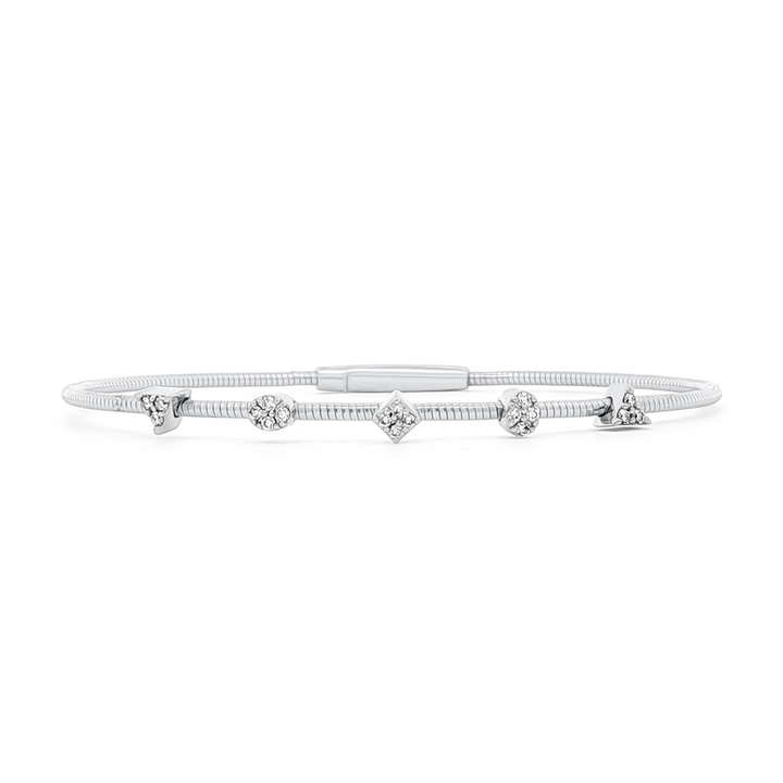 14K White Gold Multi-Shape Diamond Flexi Bangle – 0.18ctw.