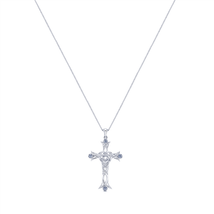 14K White Gold Diamond Cross Pendant 0.32ctw.