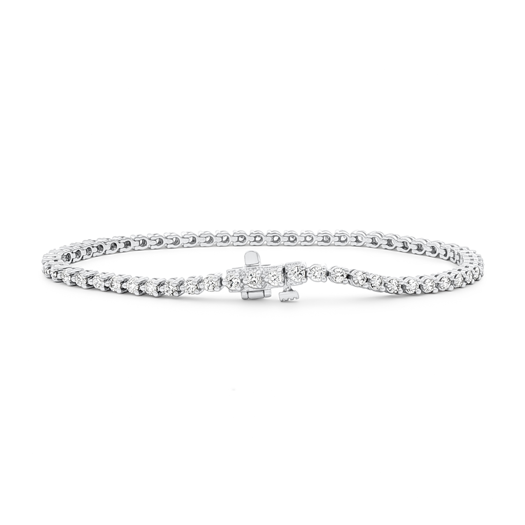 14K White Gold Natural Diamond Tennis Bracelet – 2.5mm, 7", approx. 1.96 CTW, 8.8g