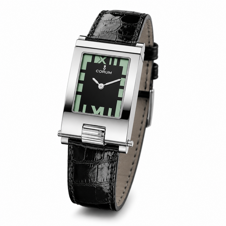 Corum Tabogan 24mm Stainless Steel Quartz Wrist & Desk Watch with Black Strap