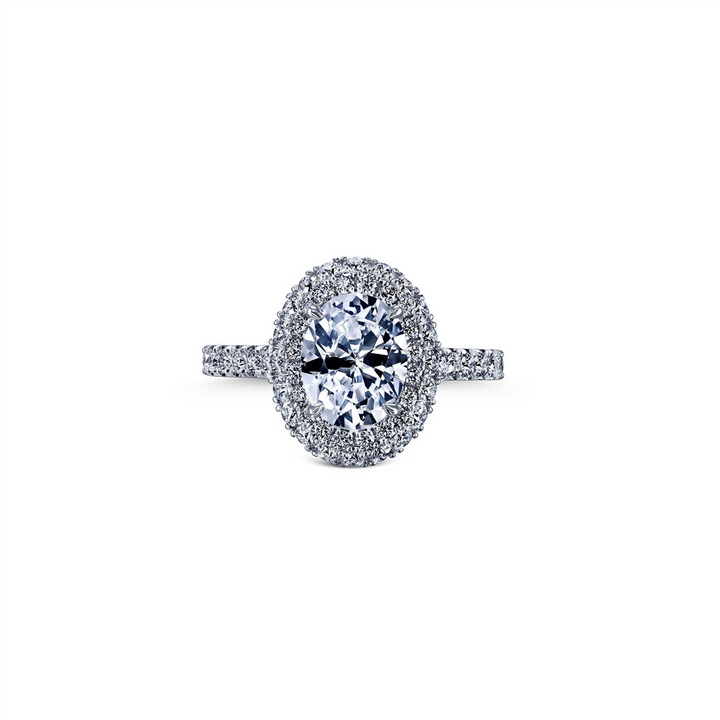 18K White Gold Diamond Halo Semi-Mount Engagement Ring 0.97ctw.