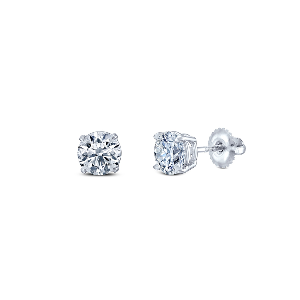 18K White Gold Threaded Back Diamond Studs 2.03ctw.