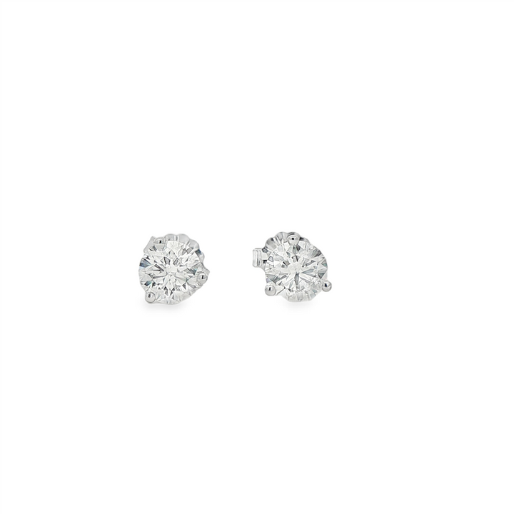 14K White Gold Natural Diamond Stud Earrings – 1.41ctw, GIA Certified, 1g