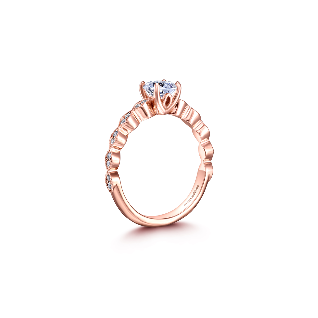 14K Rose Gold Marquise Motif Diamond Semi-Mount Engagemernt Ring 0.16ctw.