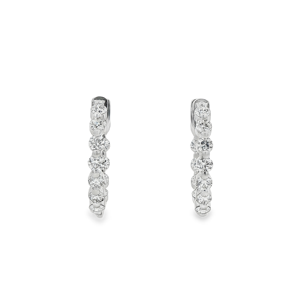 18K White Gold Natural Diamond Hoop Earrings – 1.24ctw, Hearts & Arrows, 18.5 x 20.3mm, 4.6g