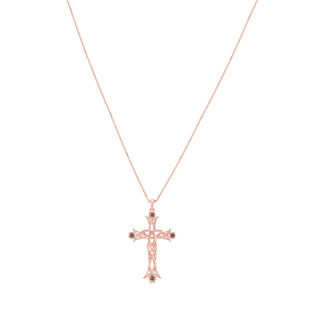 14K Rose Gold Brown Diamond Cross 0.62ctw.