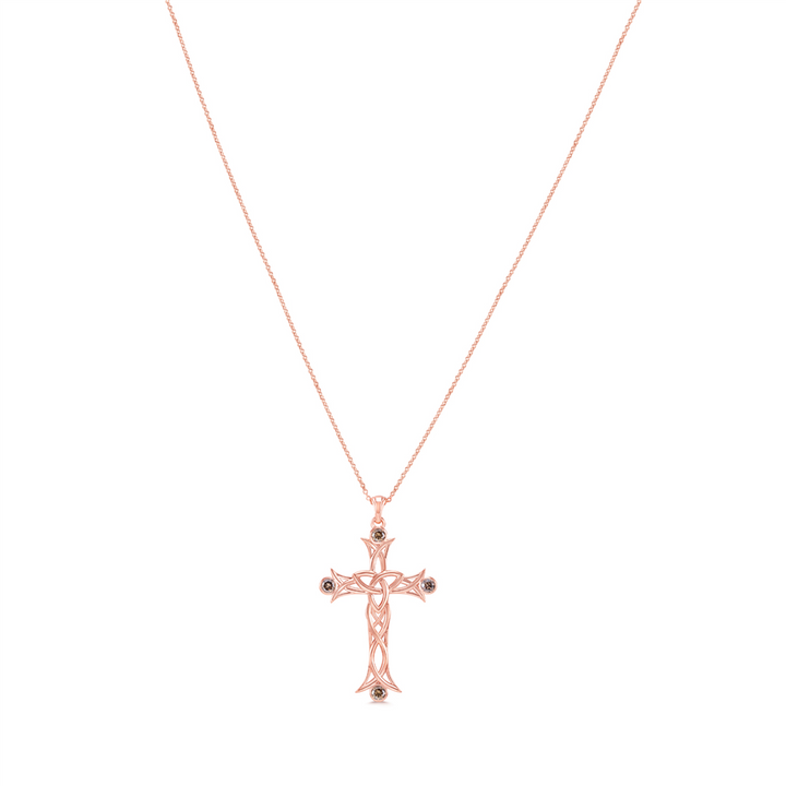 14K Rose Gold Brown Diamond Cross 0.62ctw.