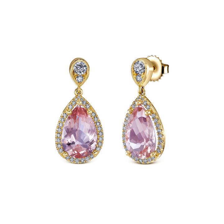 18k Yellow Gold Morganite & Diamond Earrings