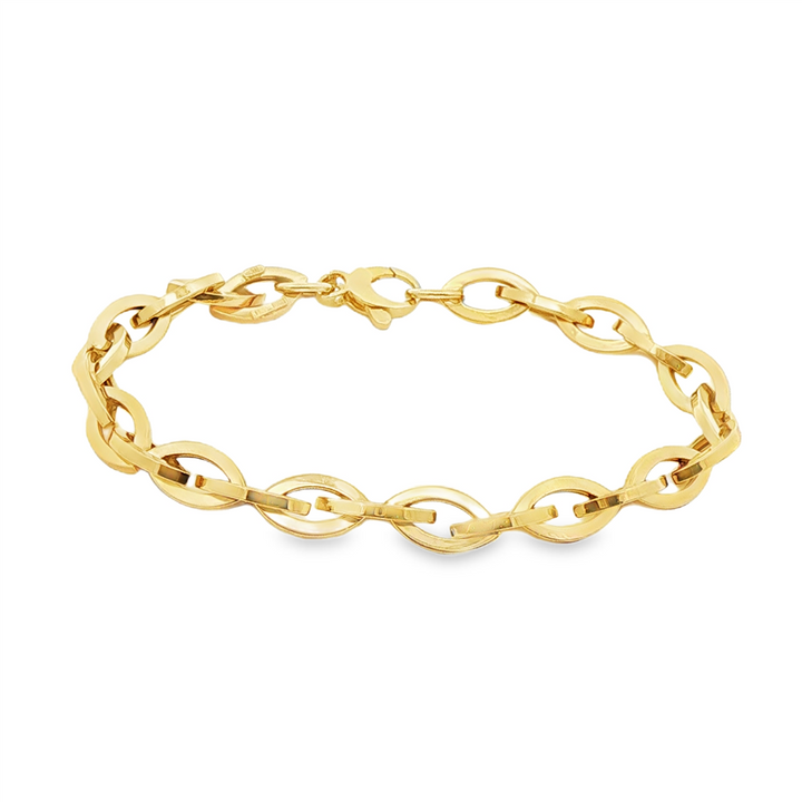 14K Yellow Gold Hollow Marquise Shape Bracelet – 7.2mm, 8", 6.6g