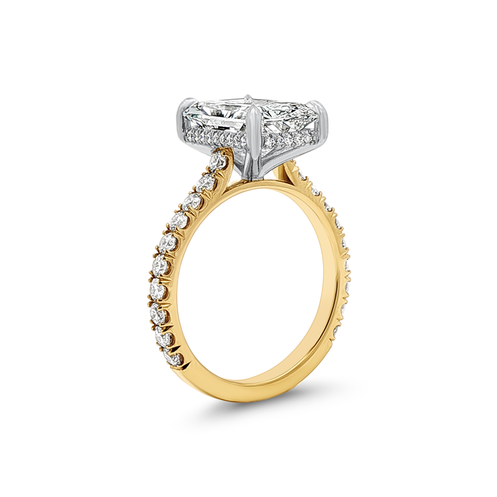 18K Yellow Gold & Platinum Cathedral Hidden Halo Lab Grown Diamond Semi-Mount Engagement Ring