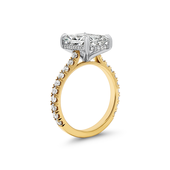 18K Yellow Gold & Platinum Cathedral Hidden Halo Lab Grown Diamond Semi-Mount Engagement Ring