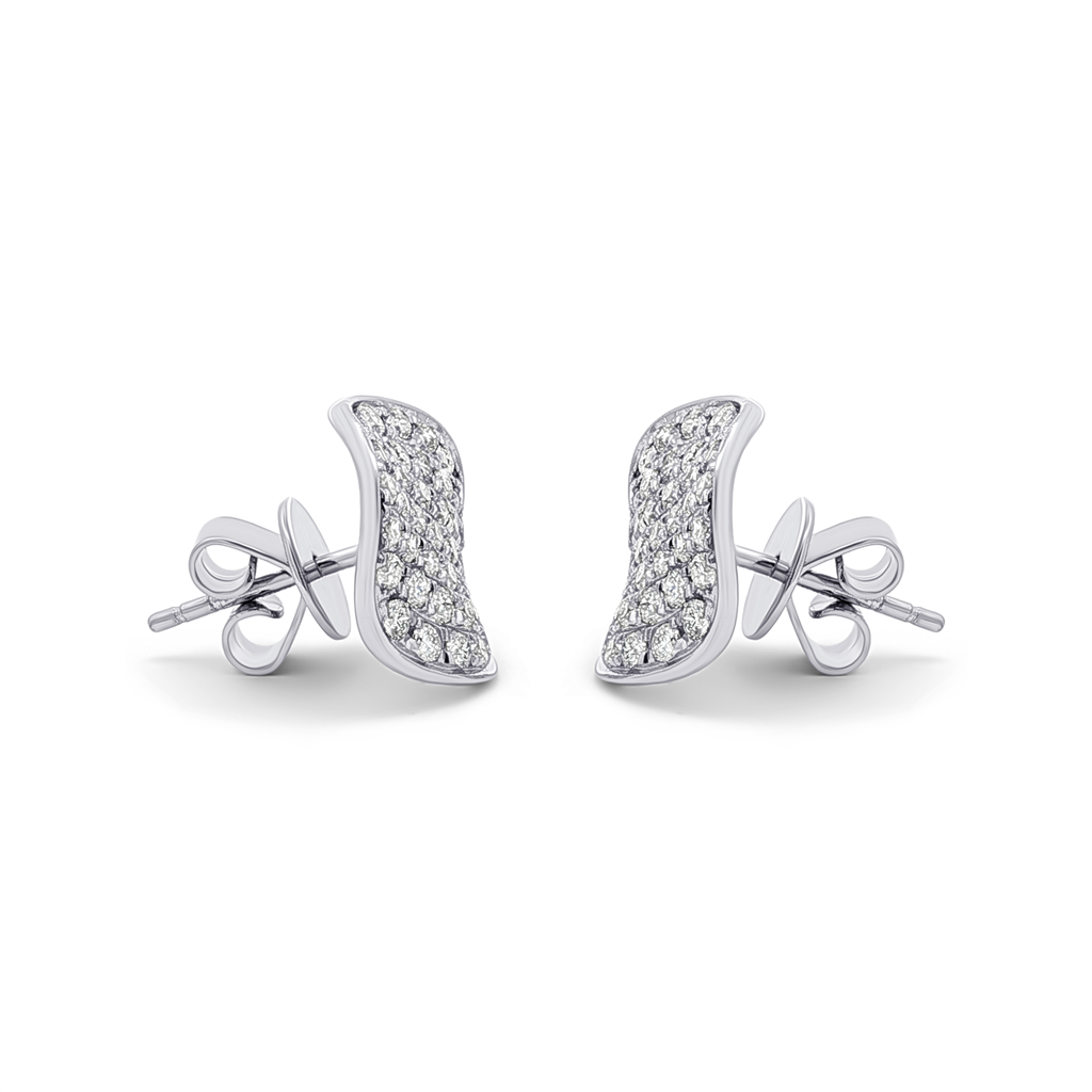 14K White Gold Wavy Disc Natural Diamond Stud Earrings – 1.08ctw.