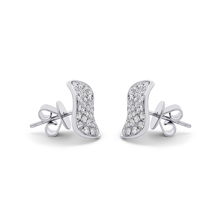 14K White Gold Wavy Disc Natural Diamond Stud Earrings – 1.08ctw.