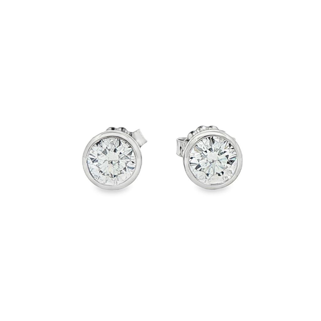 14K White Gold Lab Grown Diamond Bezel Stud Earrings – 1.03ctw.