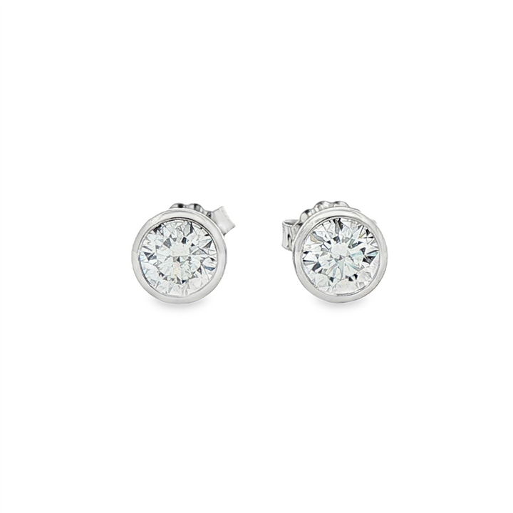 14K White Gold Lab Grown Diamond Bezel Stud Earrings – 1.03ctw.