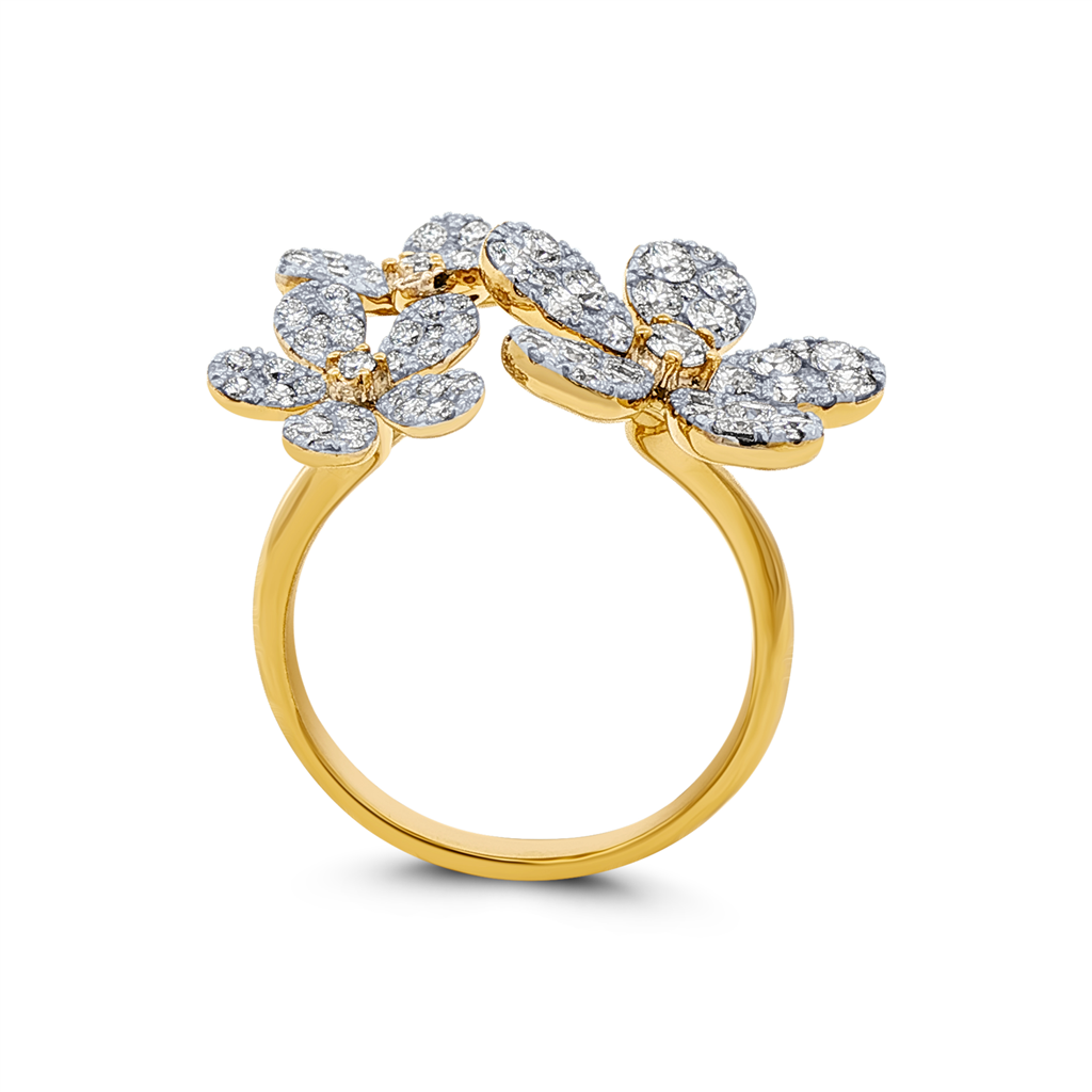 18K Yellow Gold Three Flower Natural Diamond Ring – 1.66ctw