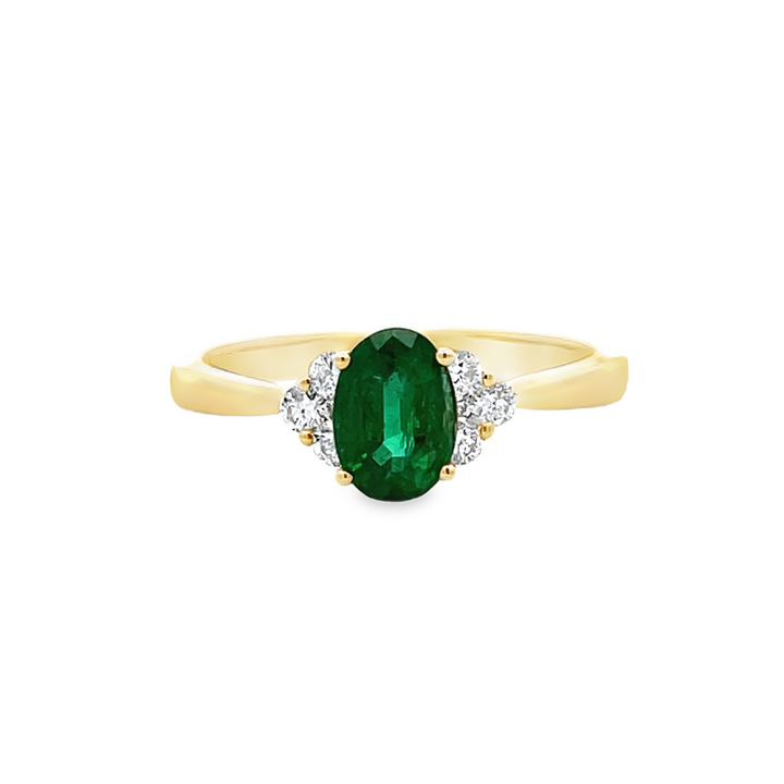 14K Yellow Gold Emerald & Diamond Ring – 0.87ct Emerald, 0.22ctw Diamonds