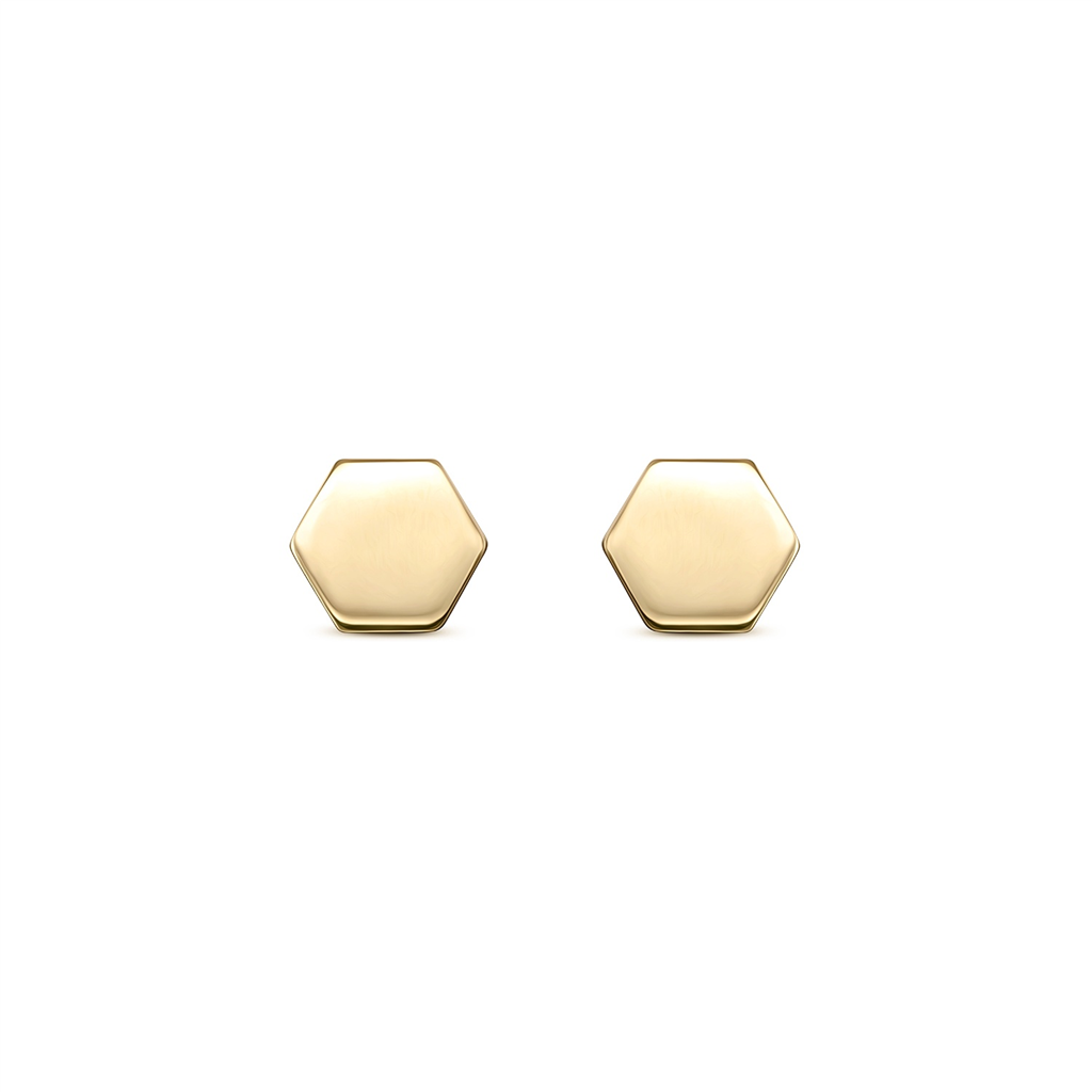 14K Yellow Gold Hexagon Stud Earrings