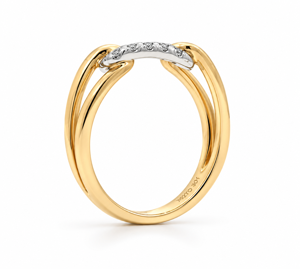 14K Two-Tone Yellow & White Gold Natural Diamond Chain Link Ring – 0.26ctw