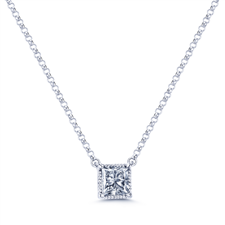 14K White Gold 1.00ct Princess Cut Diamond Pendant