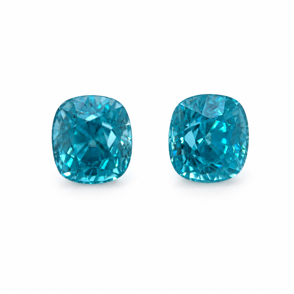 10.57 Carat Total Weight Cushion Cut Blue Zircon Pair