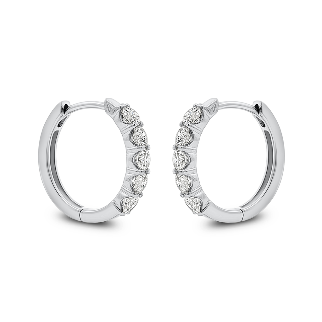 14K White Gold 16x3mm Natural Diamond Oval Hoop Earrings – 1.02ctw.