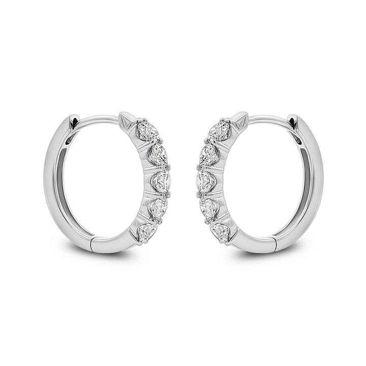 14K White Gold 16x3mm Natural Diamond Oval Hoop Earrings – 1.02ctw.