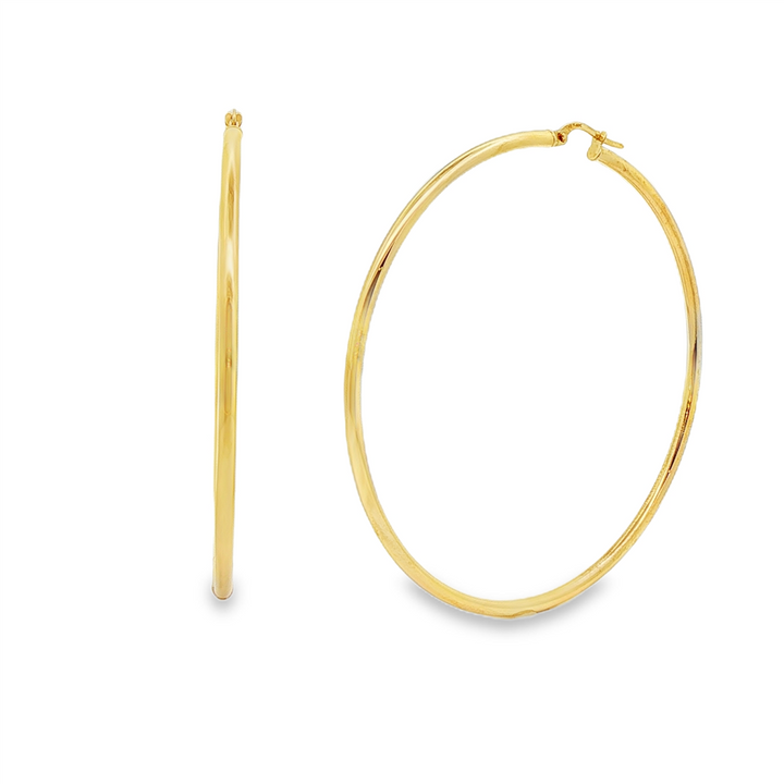 14K Yellow Gold Medium Light Hoop Earrings 60mm – 4.6g