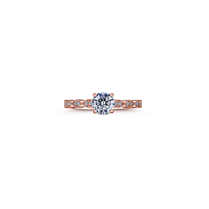 14K Rose Gold Marquise Motif Diamond Semi-Mount Engagemernt Ring 0.16ctw.