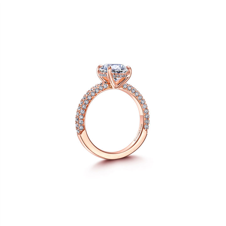 18K Rose Gold Three Row Pave Semi-Mount Engagement Ring 0.77ctw.