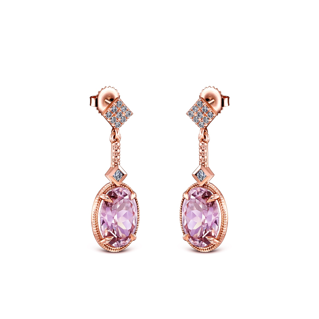 14K Rose Gold Diamond 0.20ctw and Pink Zircon 9.26ctw Earrings