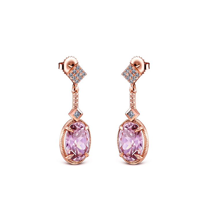 14K Rose Gold Diamond 0.20ctw and Pink Zircon 9.26ctw Earrings