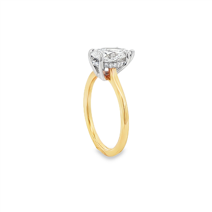 14K Yellow Gold & Platinum Diamond Semi-Mount Engagement Ring with 1.50ct Pear Lab Diamond