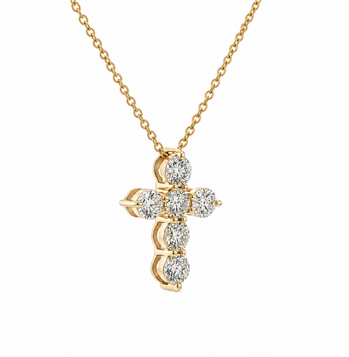 14K Yellow Gold Natural Diamond Bubble Cross Pendant – 0.97ctw