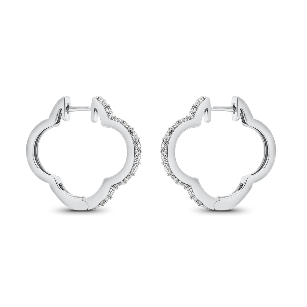 18K White Gold Natural Diamond Clover Hoop Earrings – 0.86ctw.