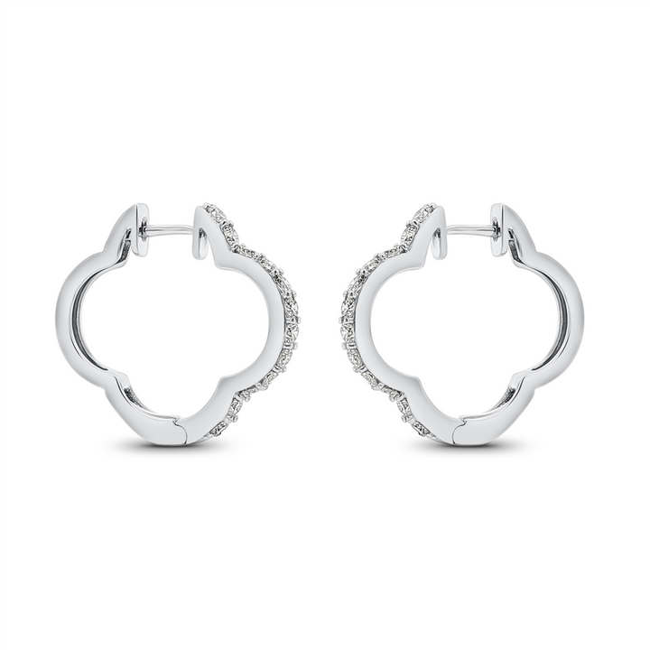 18K White Gold Natural Diamond Clover Hoop Earrings – 0.86ctw.