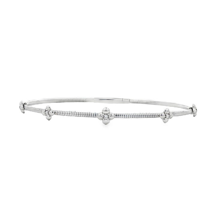 14K White Gold Five-Flower Diamond Flexi Bracelet – 0.08ctw.