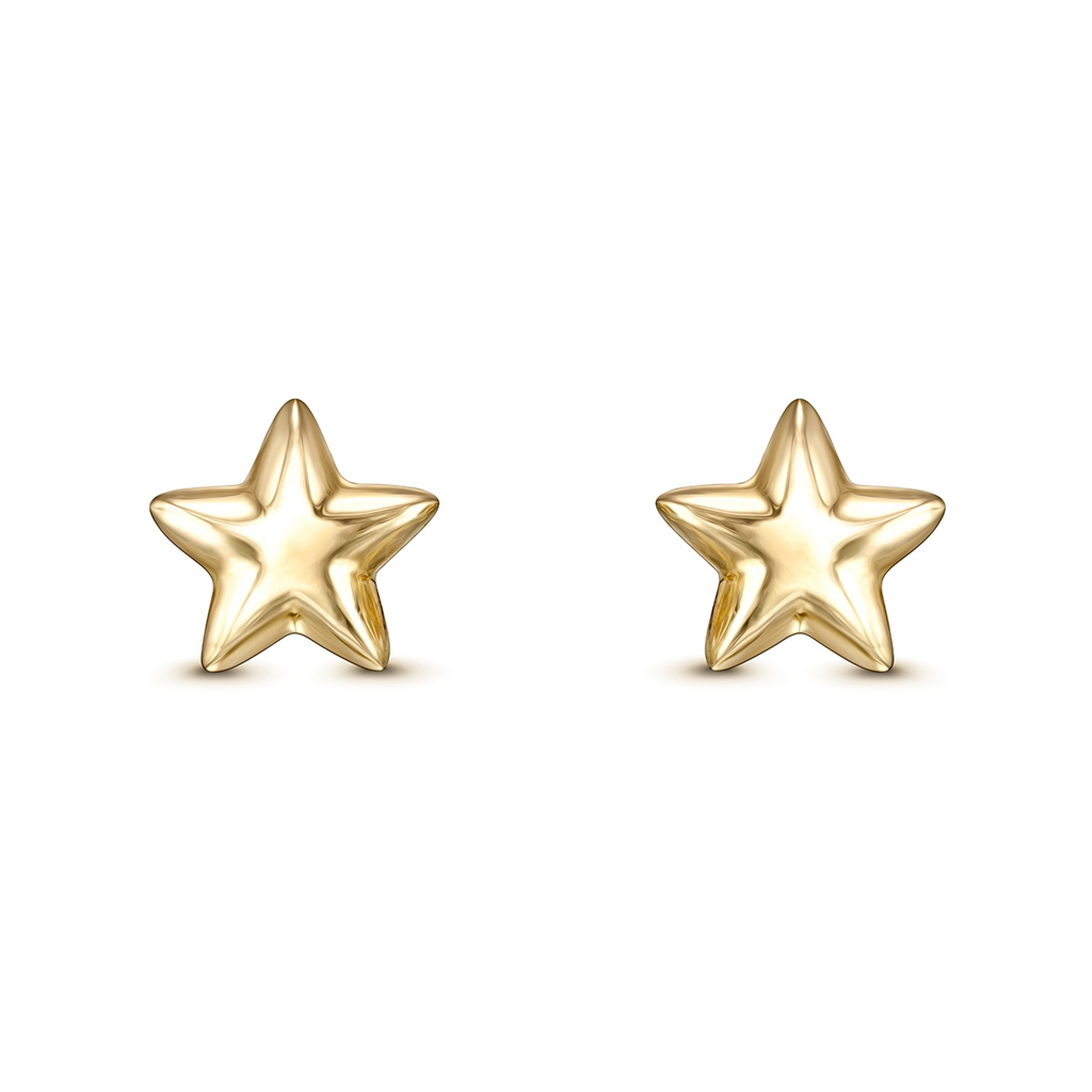 14K Yellow Gold Star Studs