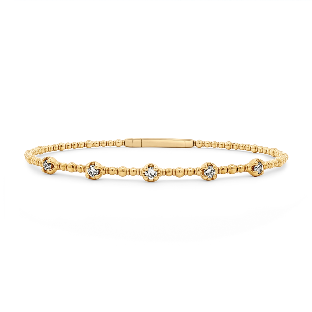 14K Yellow Gold 5-Stone Flexi Natural Diamond Bangle – 0.35ctw, 5.1g