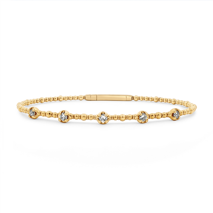 14K Yellow Gold 5-Stone Flexi Natural Diamond Bangle – 0.35ctw, 5.1g