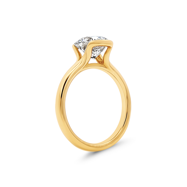 14K Yellow Gold 2.04ct Lab Grown Round Diamond Semi Bezel Engagement Ring