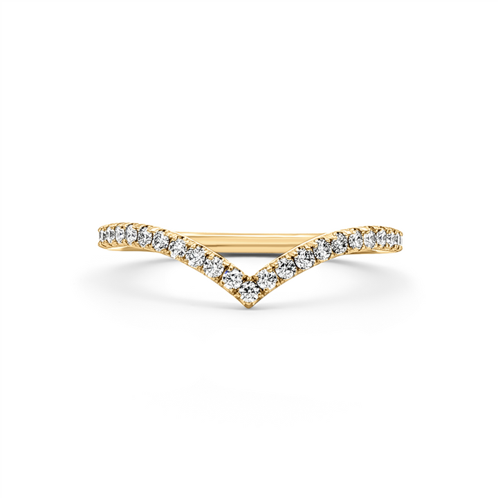 14K Yellow Gold Round Natural Diamond Slight Chevron Wedding Band