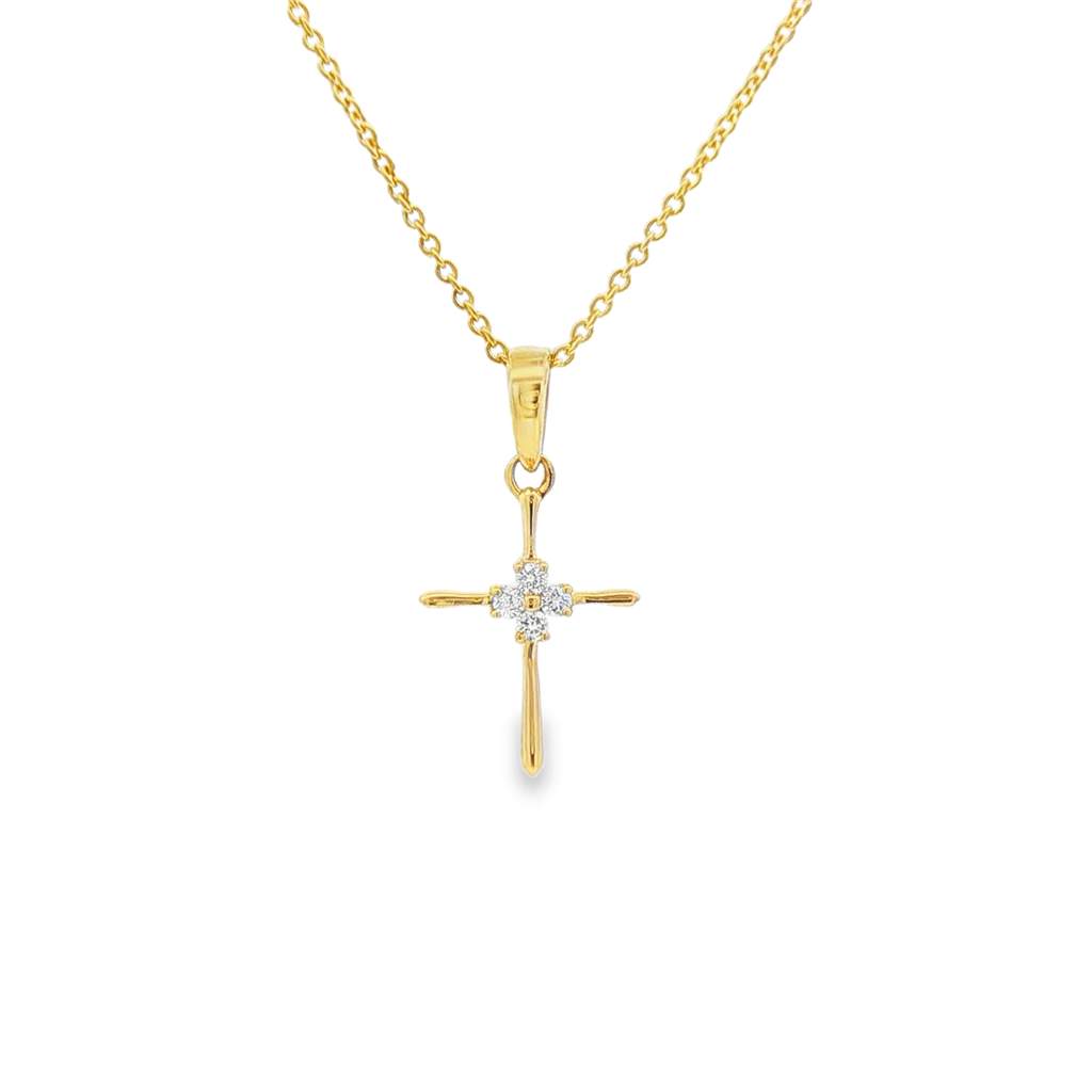 14K Yellow Gold Natural Diamond Cross Pendant – 18 x 9.5mm, 0.04ctw, 0.39g