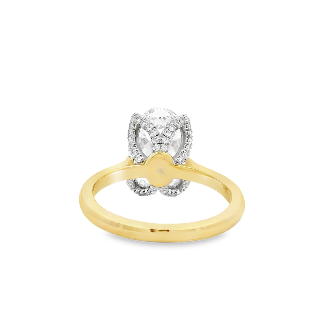 18K Yellow Gold & Platinum Diamond Leaf Prong Semi-Mount Engagement Ring – 0.51ctw.