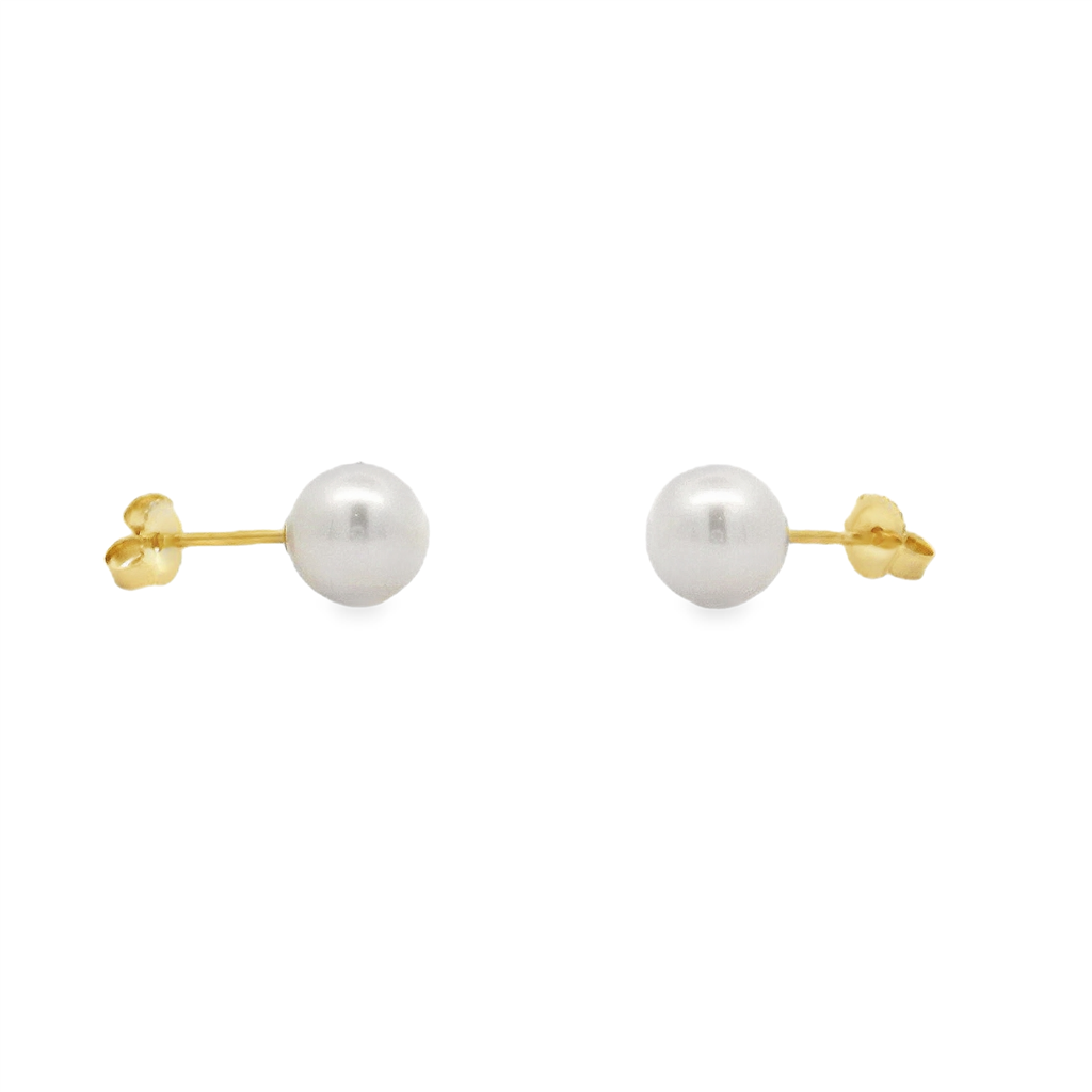 14K Yellow Gold Freshwater Pearl Stud Earrings – 7–7.5mm